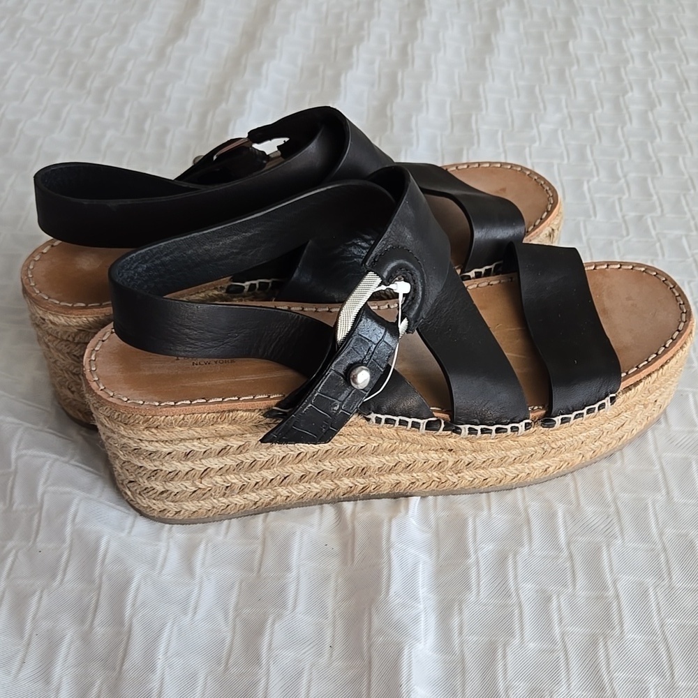 rag & bone August Leather Wedge Platform Sandals In Black